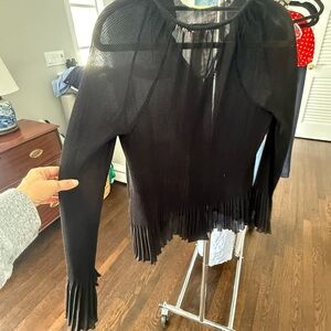 Derek Lam 10 Crosby Black Pleated Fringe Top